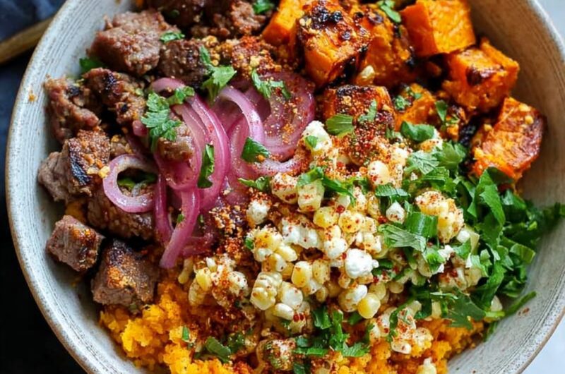 Street Corn Beef and Sweet Potato Bowls